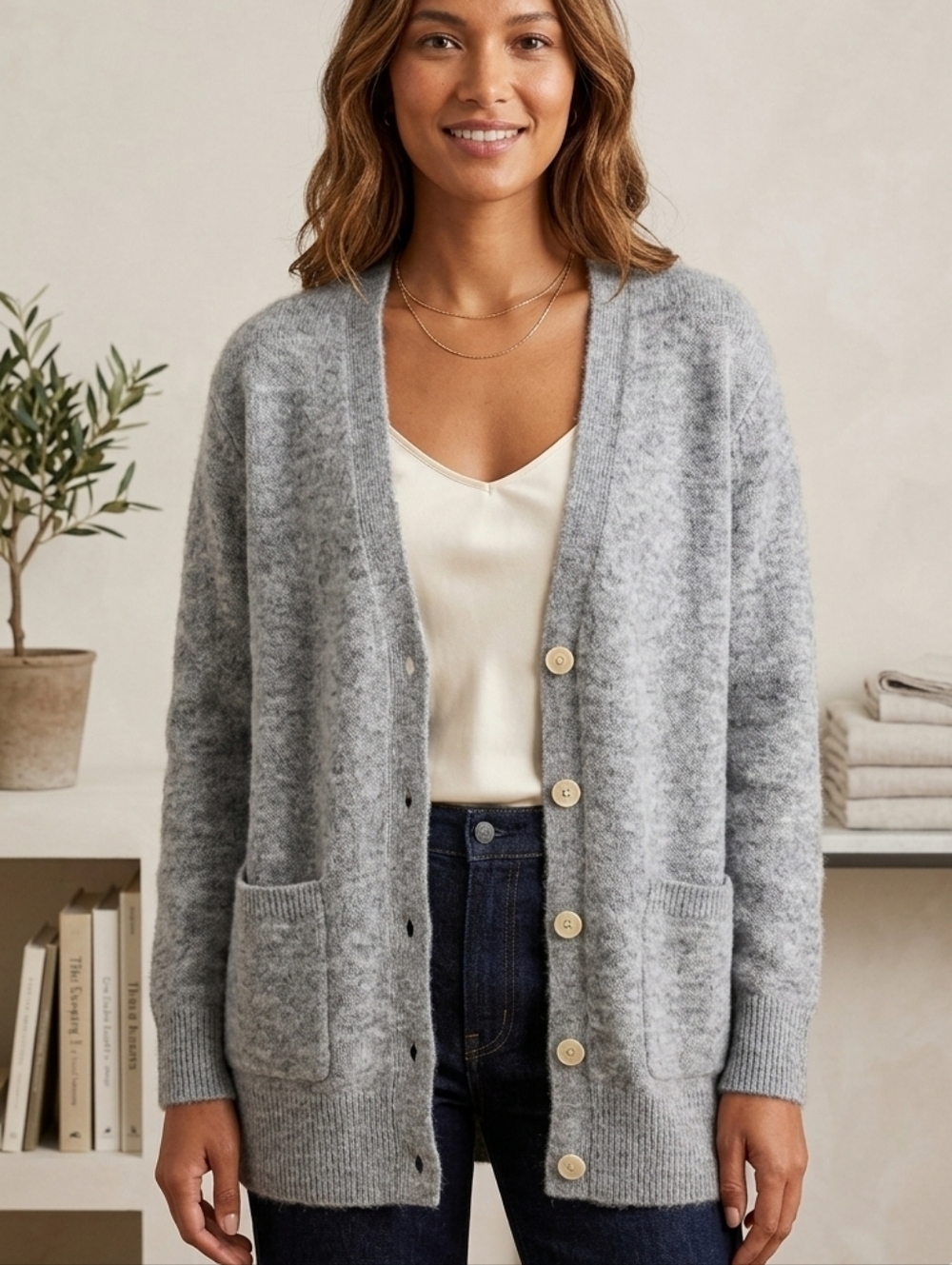 J Crew Alpaca Wool Blend Cozy Grey V-Neck Button Cardigan Sweater XS